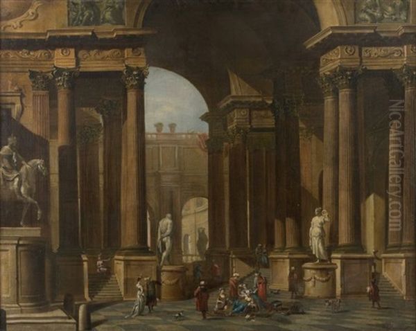 Interieur De Palais Anime De Personnages Orientaux Oil Painting by Jacobus Balthasar Peeters