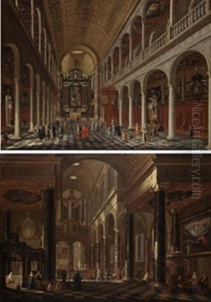 Iglesia De Los Jesuitas De Amberes (pair) Oil Painting by Jacobus Balthasar Peeters