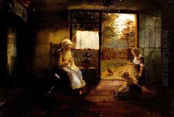 Hollandisches Interieur Mit Frau Und Kindern Oil Painting by Johannes Peeters