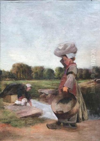 Les Lavandieres, 1897 Oil Painting by Jean Bertrand Pegot-Ogier