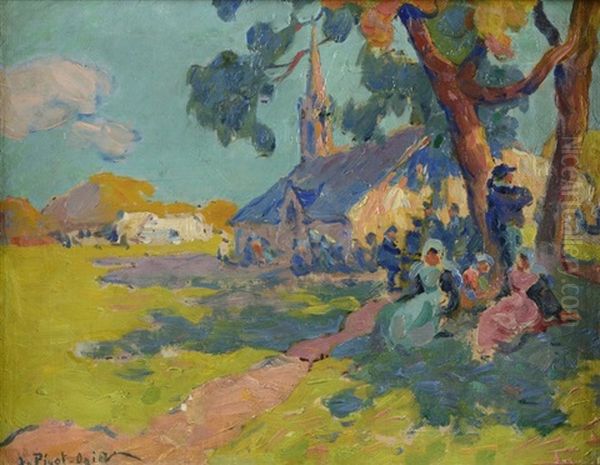 Bretonnes Pres De L'eglise Oil Painting by Jean Bertrand Pegot-Ogier