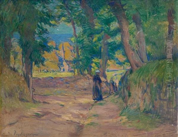 Bretonnes Dans L'allee Oil Painting by Jean Bertrand Pegot-Ogier