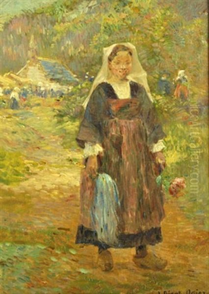 La Jeune Bretonne A La Fleur Oil Painting by Jean Bertrand Pegot-Ogier