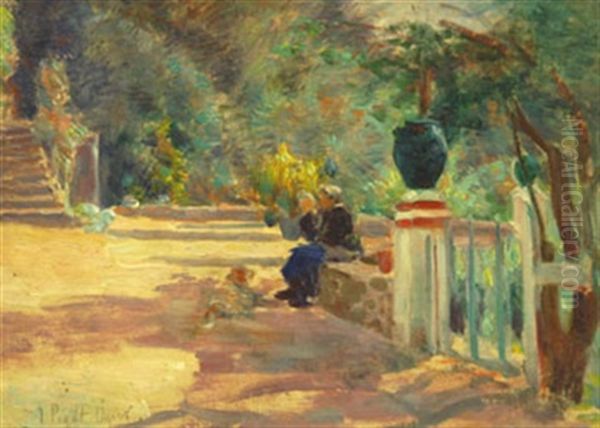 Jeune Femme Et Deux Enfants Dans Le Parc Oil Painting by Jean Bertrand Pegot-Ogier