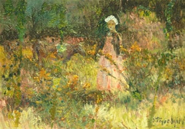 Jeune Bretonne Dans Un Jardin Oil Painting by Jean Bertrand Pegot-Ogier