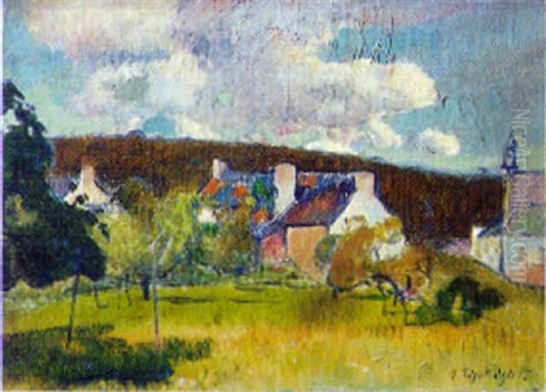 Fermes Dans Un Paysage Breton Oil Painting by Jean Bertrand Pegot-Ogier