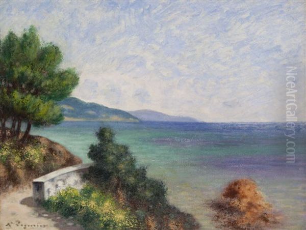 Paysage Mediterraneen En Bord De Mer Oil Painting by Auguste Pegurier