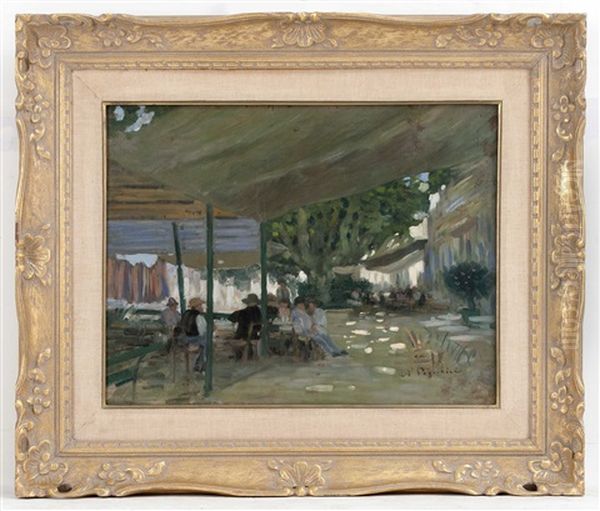 Un Cafe A Saint-maxime Oil Painting by Auguste Pegurier