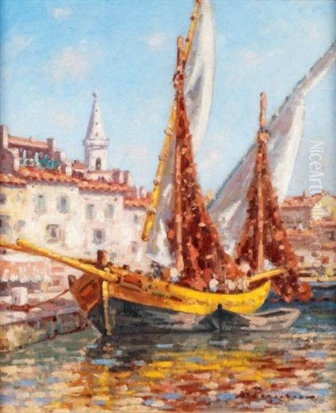 Bateaux De Peche Aux Martigues Oil Painting by Auguste Pegurier