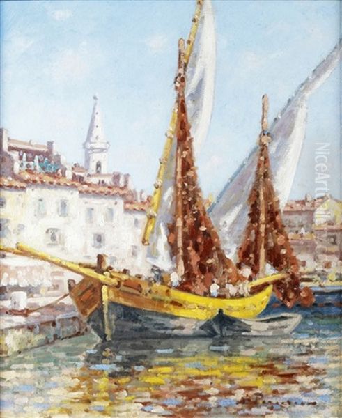 Bateaux De Peche Aux Martigues Oil Painting by Auguste Pegurier