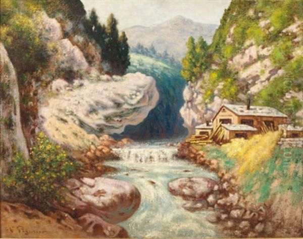 Les Gorges De La Bourne Oil Painting by Auguste Pegurier