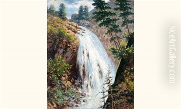 Cascade A Saint-martin-de-vesubie Oil Painting by Auguste Pegurier