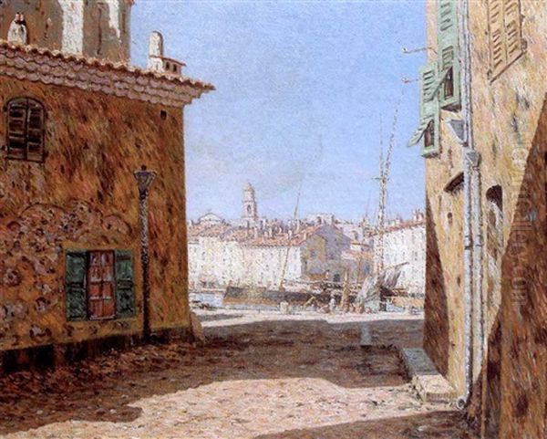 Rue Vers Le Port De Saint Tropez Oil Painting by Auguste Pegurier