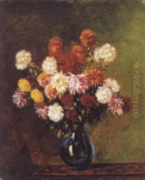 Vase De Chrysanthemes Oil Painting by Auguste Pegurier