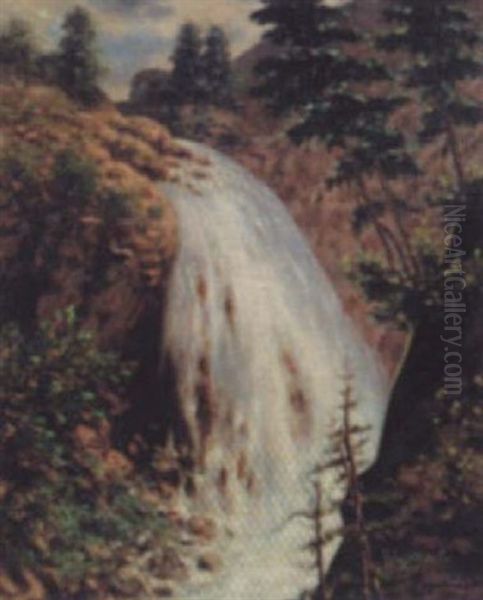 Cascade A Saint-martin Vesubie Oil Painting by Auguste Pegurier