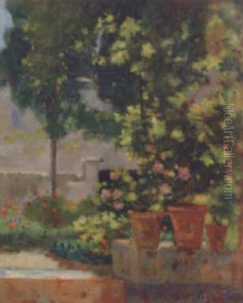 Terrasse Ensoleillee Oil Painting by Auguste Pegurier