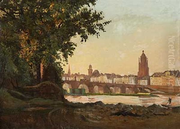 Blick Auf Frankfurt Vom Sachsenhauser Ufer Oil Painting by Friedrich Eugen Peipers