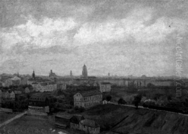 Blick Vom Muhlberg (sachsenhausen) Auf Frankfurt Am Main Oil Painting by Friedrich Eugen Peipers