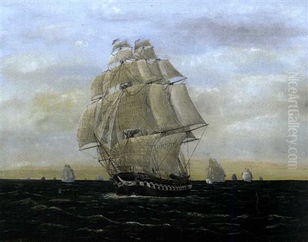 U.s.s. Constitution Escaping The British Fleet Oil Painting by Charles Drew Peirce