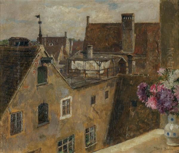 Cityscape View From A Window Oil Painting by Hans Blum