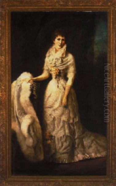 Portrait Of A Lady In An Elegant Lace Gown Oil Painting by George Da Maduro Peixotto