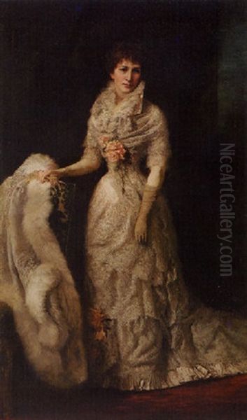 Lady With The White Fox Coat Oil Painting by George Da Maduro Peixotto