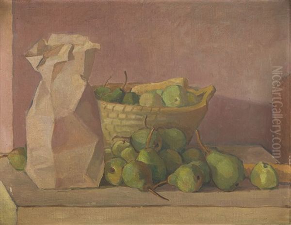 Still Life With Basket Of Apples Oil Painting by Leonard Pekalski