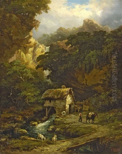 Waldlandschaft Mit Muhle Oil Painting by Arsene (Jean Francois) Pelegry