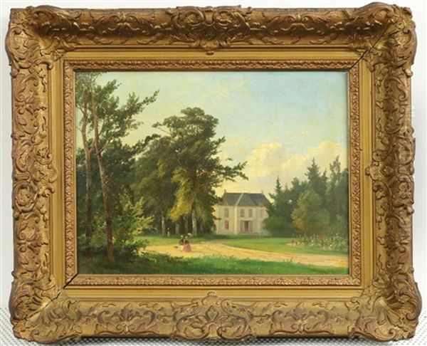 Wandelend Elegant Paar In Een Park Bij Een Buitenhuis Oil Painting by Jacobus Pelgrom