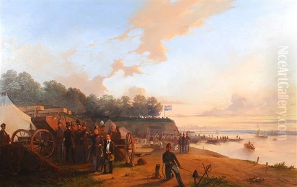 Militaires Hollandais Construisant Un Pont Oil Painting by Jacobus Pelgrom