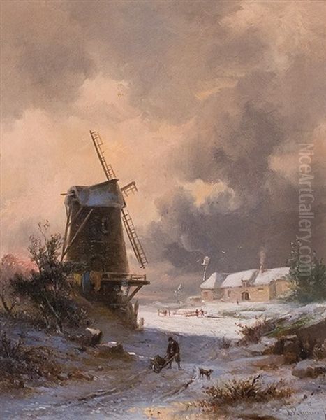 Evening Mood At The Mill Oil Painting by Jacobus Pelgrom