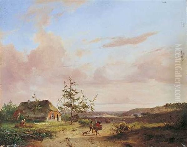 Landschaft Mit Bauernpaar Und Esel Oil Painting by Jacobus Pelgrom