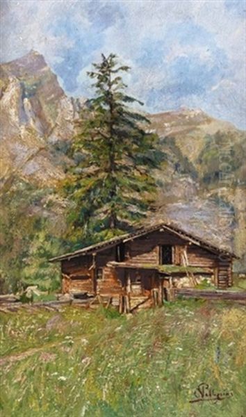 Chalet Bernois Oil Painting by Carlo Pellegrini