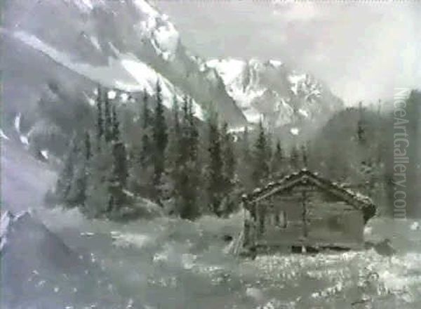 Baita In Montagna Oil Painting by Carlo Pellegrini