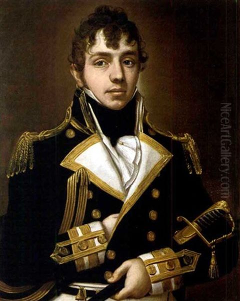 Portrait Of Nicholas Lechmere Pateshall, Half-length, Wearing Naval Uniform And Holding A Sword Oil Painting by Domenico Pellegrini