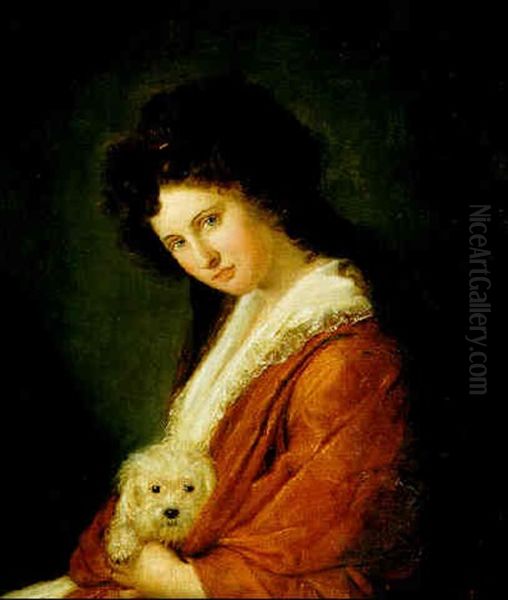 Portrait Of Emma Hamilton With Her Dog In Her Lap Oil Painting by Domenico Pellegrini