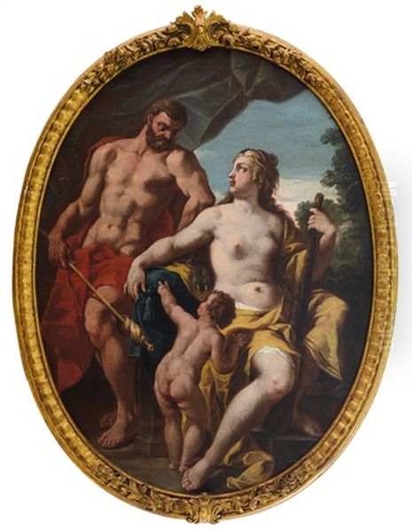 Ercole E Onfale Oil Painting by Giovanni Antonio Pellegrini