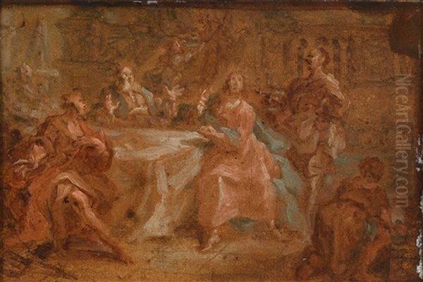 Das Emmausmahl (sketch) Oil Painting by Giovanni Antonio Pellegrini