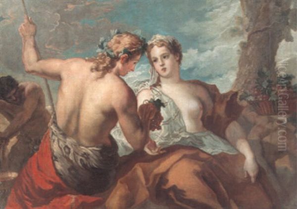 Bacchus And A Maiden At The Foot Of A Tree Oil Painting by Giovanni Antonio Pellegrini