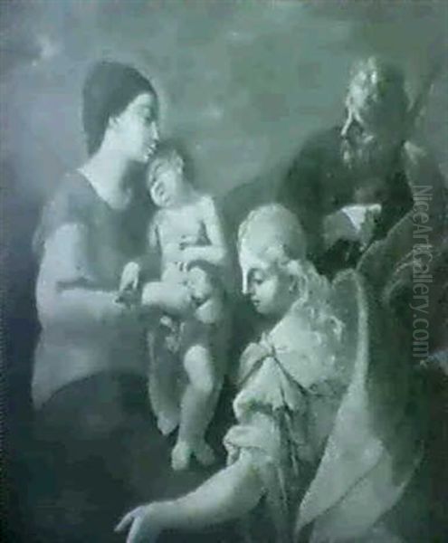 Die Heilige Familie Mit Einem Engel. Oil Painting by Giovanni Antonio Pellegrini