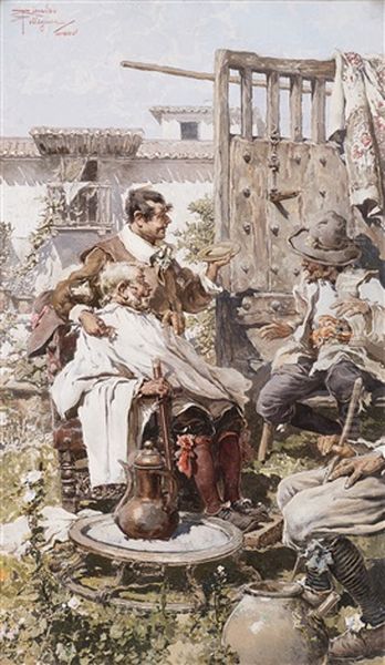 Dal Barbiere (o Barbiere In Famiglia) Oil Painting by Riccardo Pellegrini