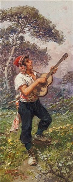 Suonatore Di Mandolino Oil Painting by Riccardo Pellegrini