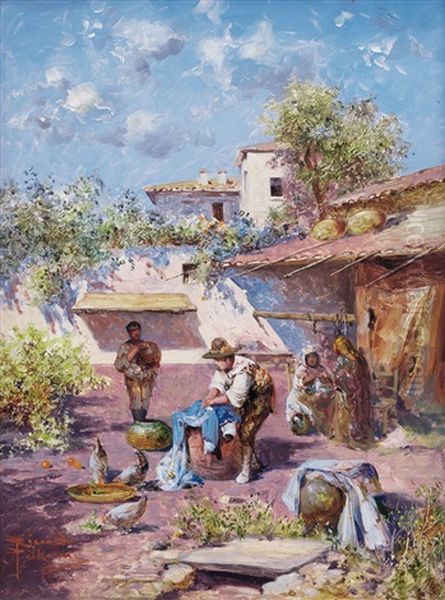 Cortile Di Siviglia Oil Painting by Riccardo Pellegrini