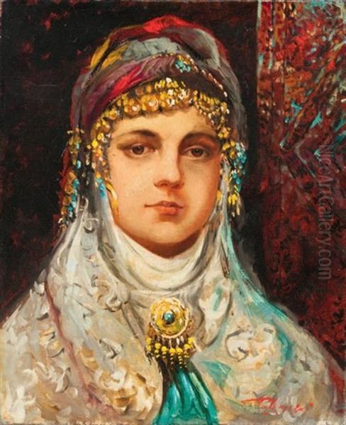 Portrait De Marocaine Oil Painting by Riccardo Pellegrini