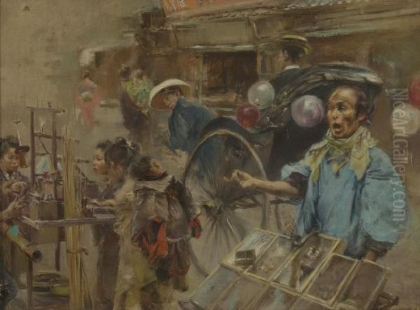 Street Market Oil Painting by Robert Frederick Blum