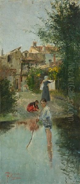 Paesaggio Con Figure Oil Painting by Riccardo Pellegrini