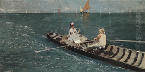 Bootsfahrt In Der Lagune Oil Painting by Riccardo Pellegrini