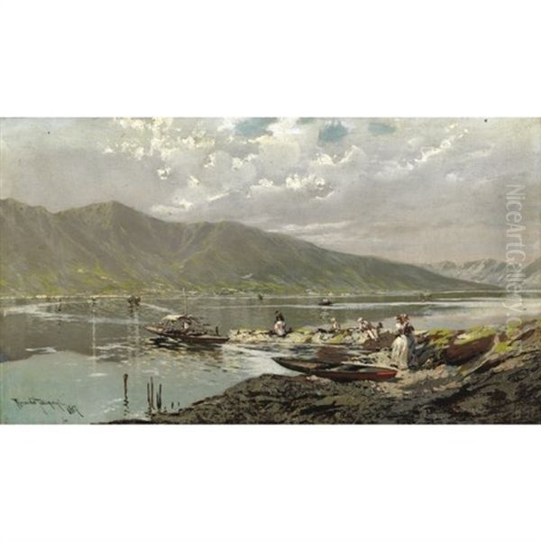 Veduta Del Lago Di Como Oil Painting by Riccardo Pellegrini