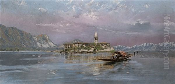 Lago Maggiore, L'isola Dei Pescatori Oil Painting by Riccardo Pellegrini