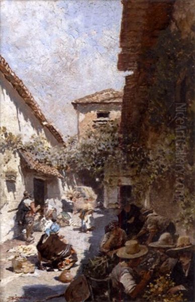 Una Viuzza Oil Painting by Riccardo Pellegrini